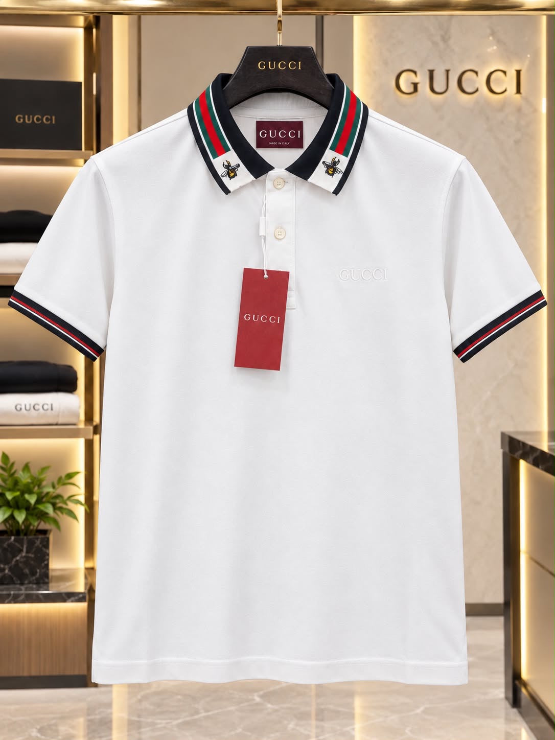 Gucci 100% Imported Cotton Lycra Fabric Very Premium Polo Neck Tshirt