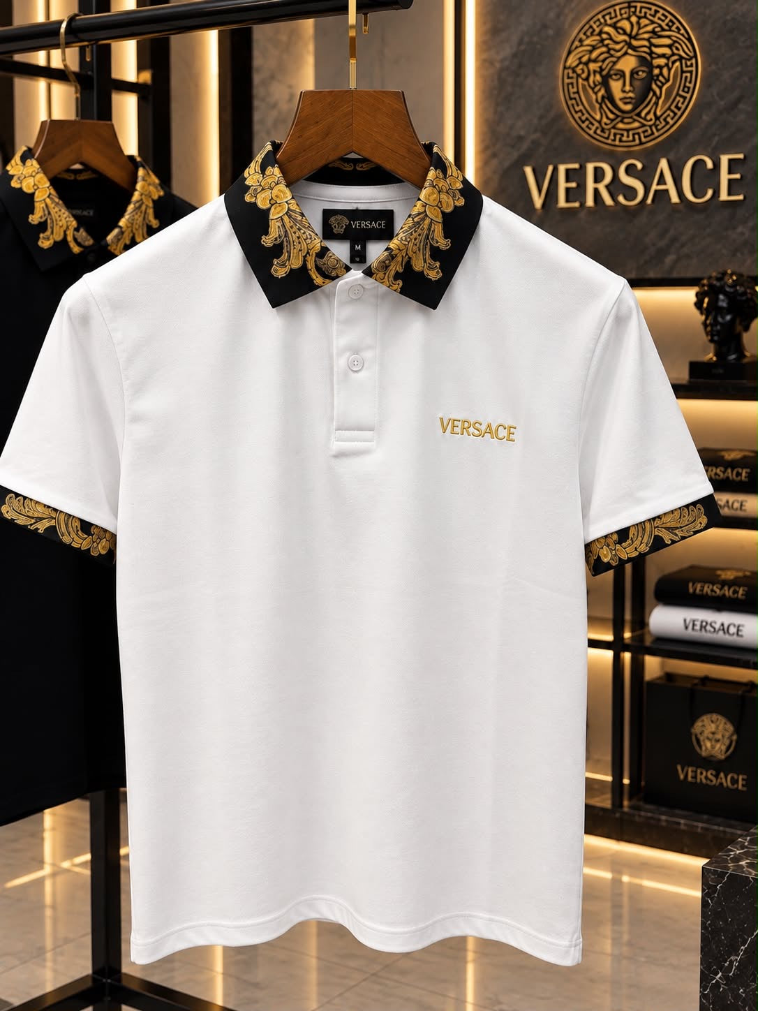 Versace 100% Imported Cotton Lycra Fabric Very Premium Polo Neck Tshirt
