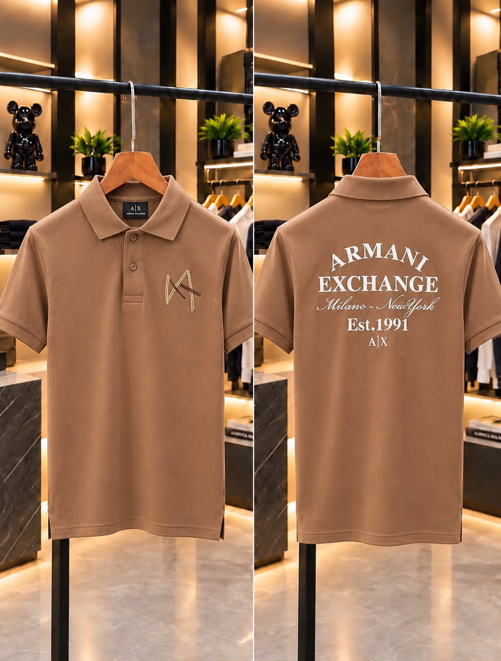 Armani Exchange 100% Imported Cotton Lycra Fabric Front Back Printed Very Premium Polo Neck Tshirt