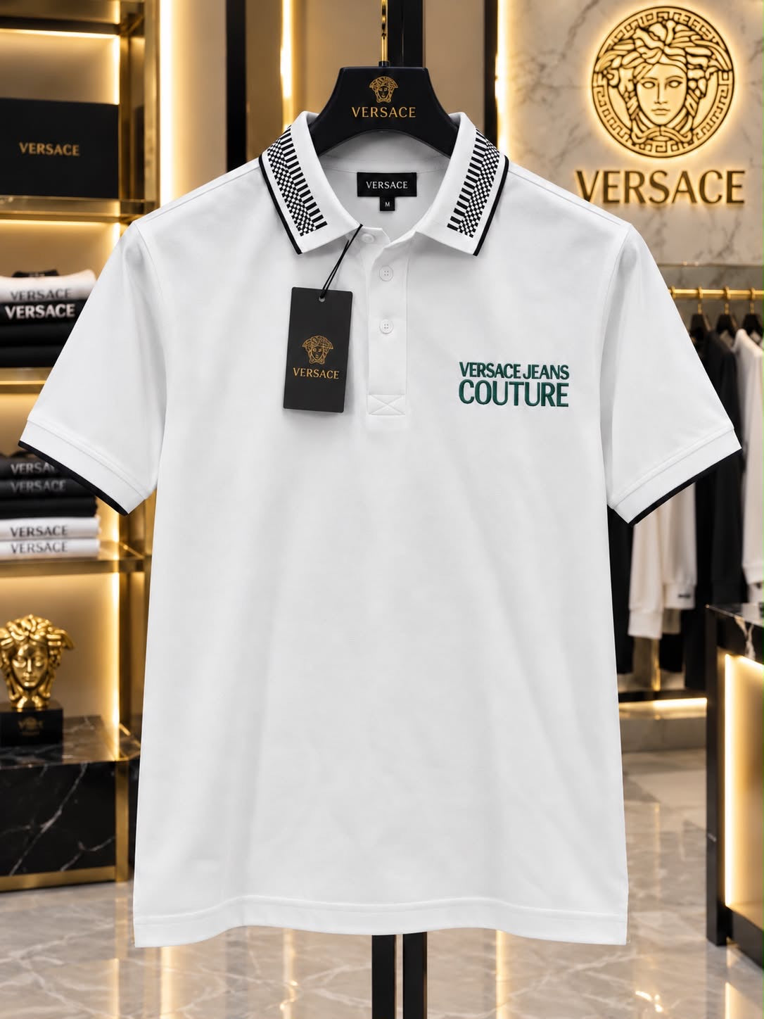 Versace 100% Imported Cotton Lycra Fabric Very Premium Polo Neck Tshirt