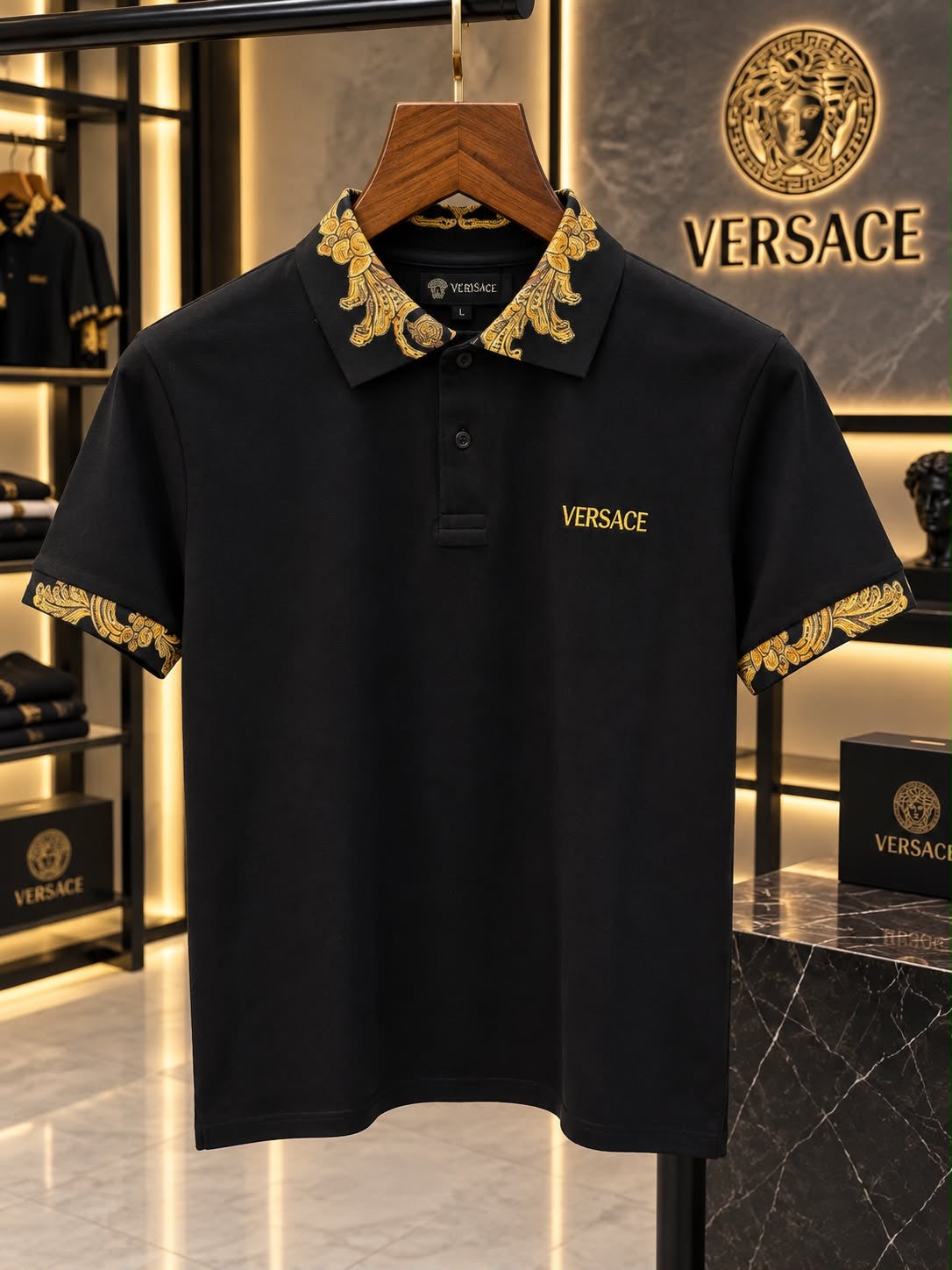 Versace 100% Imported Cotton Lycra Fabric Very Premium Polo Neck Tshirt