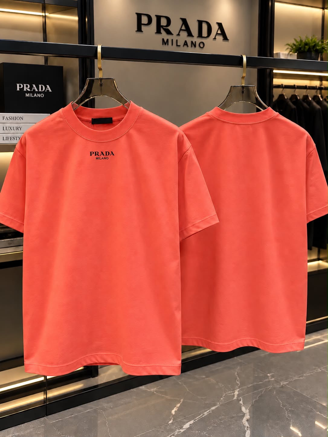 Prada Milano 100% Imported Heavy GSM Fabric Ultra Premium Surplus Quality Very Premium Luxury Round Neck Tshirt
