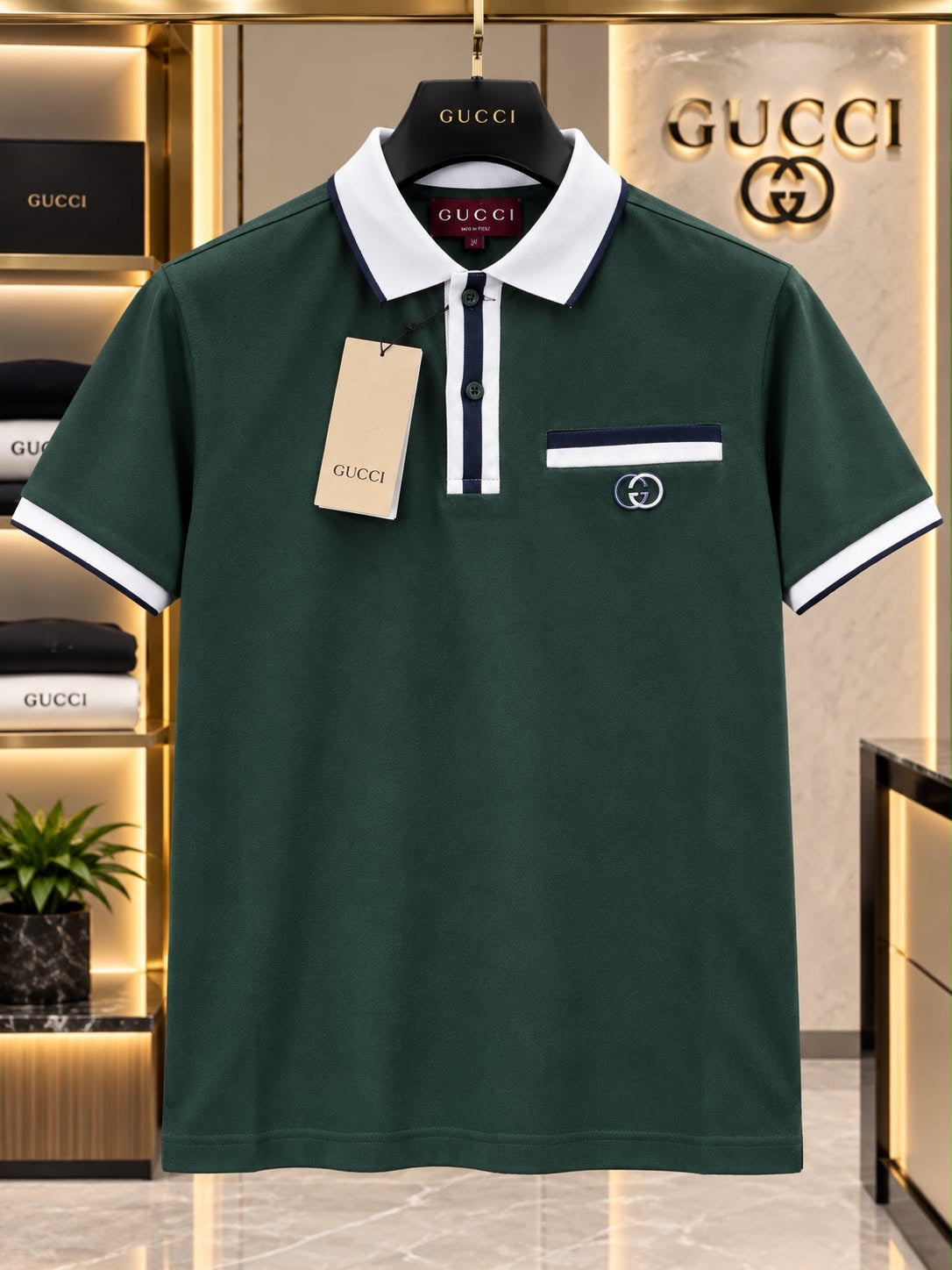 Gucci 100% Imported Cotton Lycra Fabric Very Premium Polo Neck Tshirt
