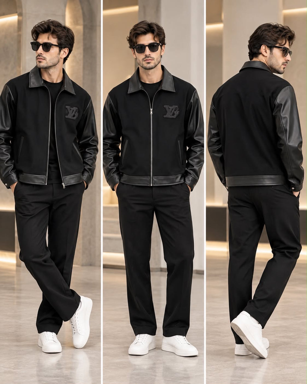 Louis Vuitton 100% Imported Front Heavy Patch Leather Fabric Very Premium Designer Jacket