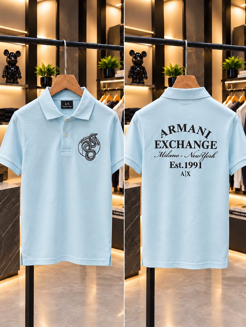 Armani Exchange 100% Imported Cotton Lycra Fabric Front Back Printed Very Premium Polo Neck Tshirt