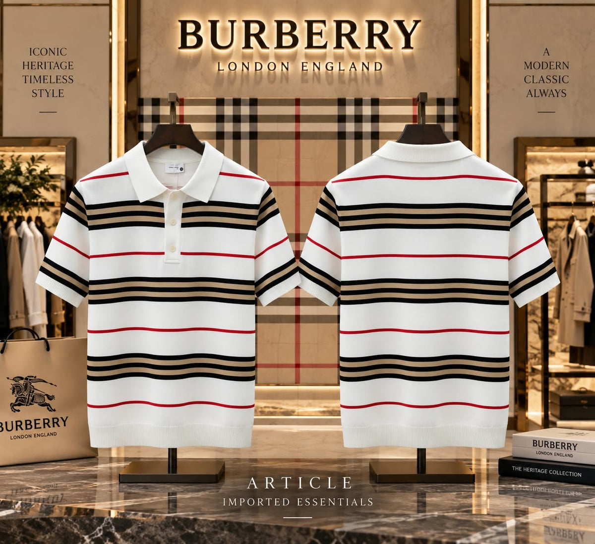 Burberry Inspired 100% Imported Surplus Cotton Lycra Fabric Very Premium Heavy Quality Polo Neck Tshirt