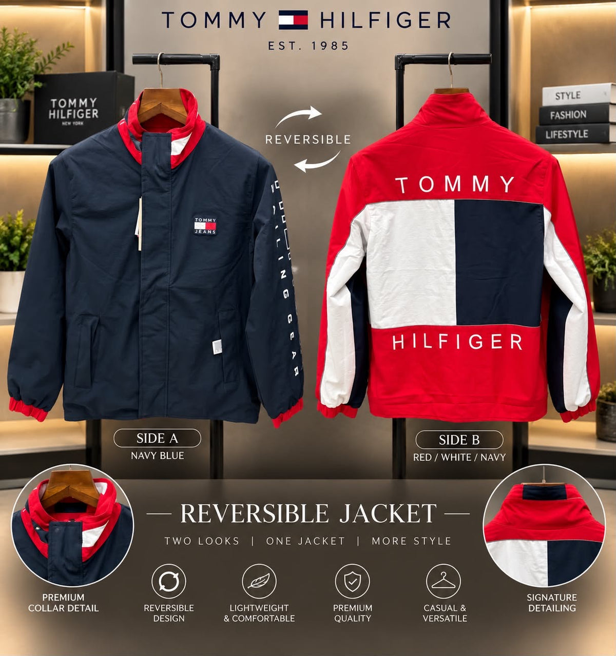 Tommy Hilfiger Imported Fabric Very Premium Windcheater Reversable Jacket