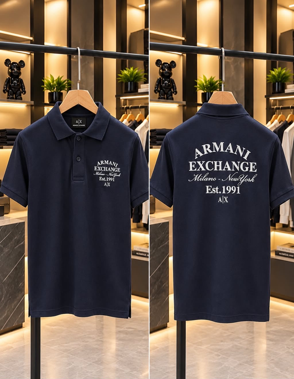 Armani Exchange 100% Imported Cotton Lycra Fabric Front Back Printed Very Premium Polo Neck Tshirt