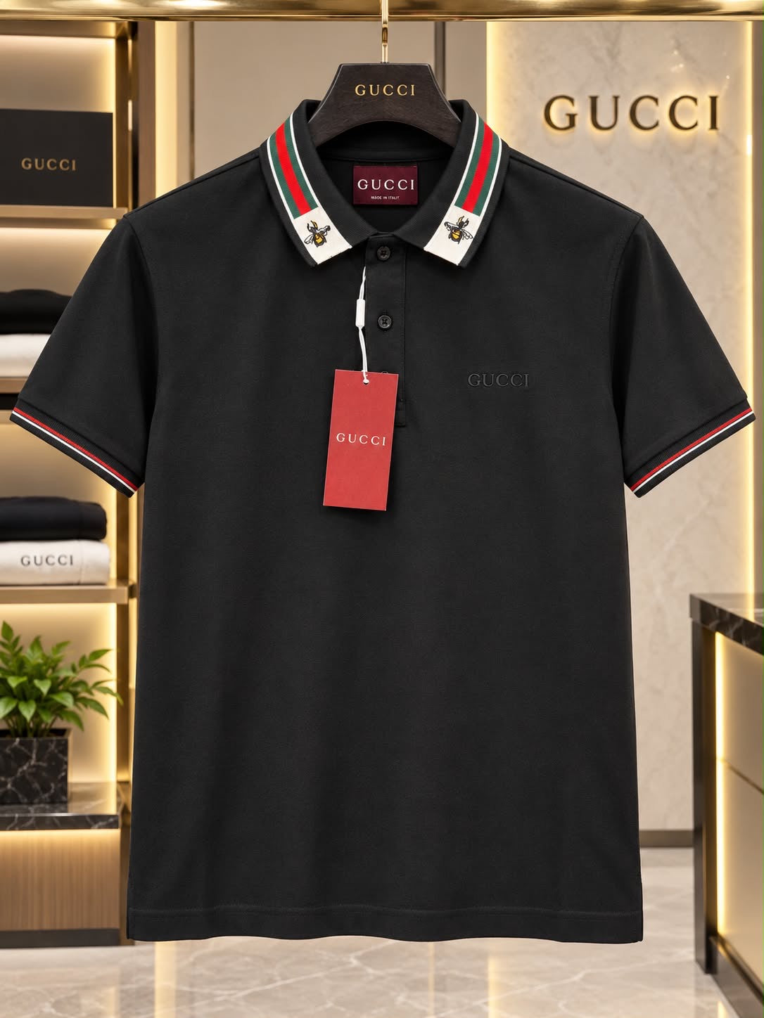 Gucci 100% Imported Cotton Lycra Fabric Very Premium Polo Neck Tshirt