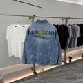 Balenciaga 100% Imported Heavy Denim Fabric front Back Heavy Leather Patch Very Premium Surplus Jacket