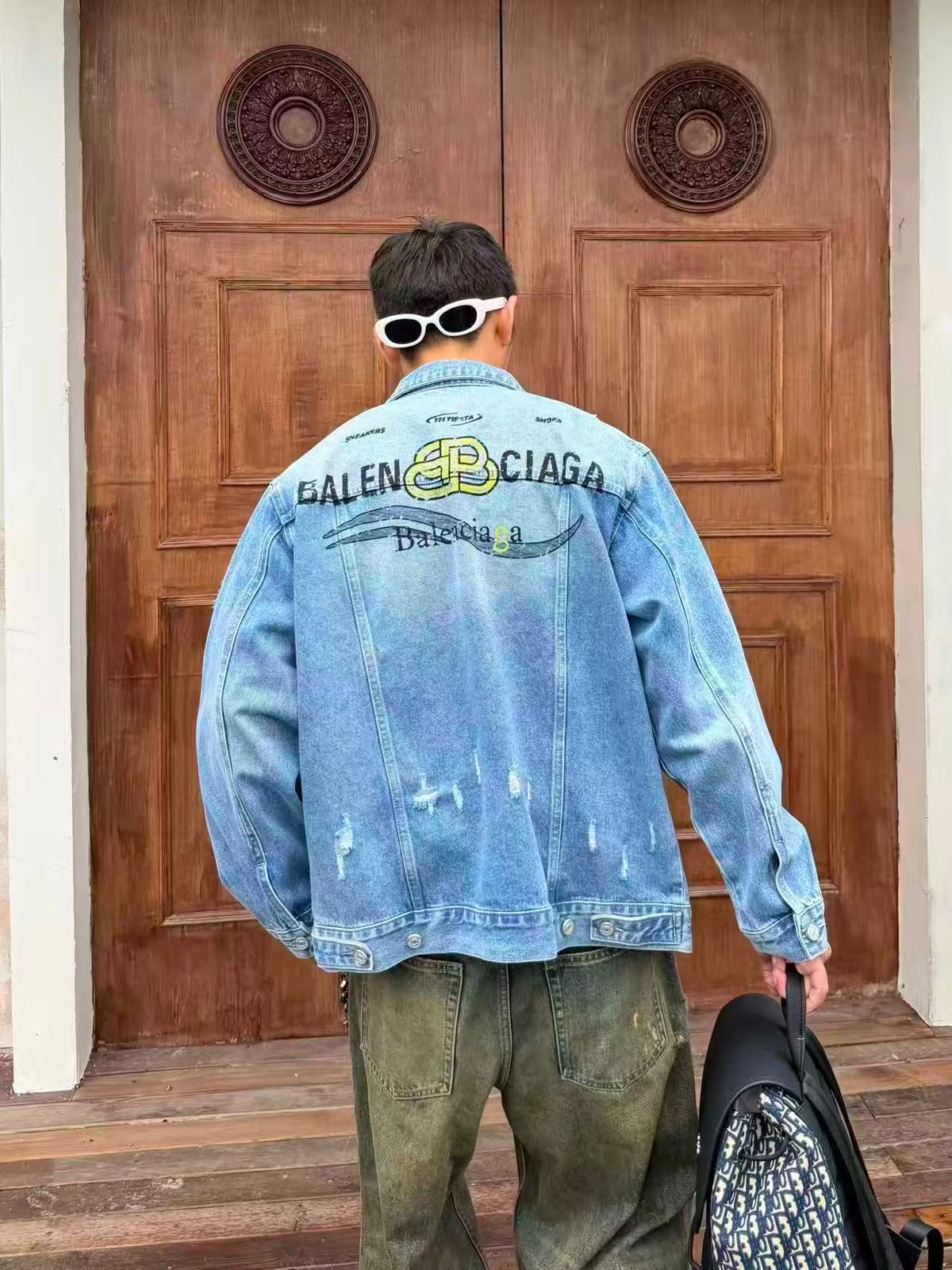 Balenciaga 100% Imported Heavy Denim Fabric front Back Heavy Leather Patch Very Premium Surplus Jacket