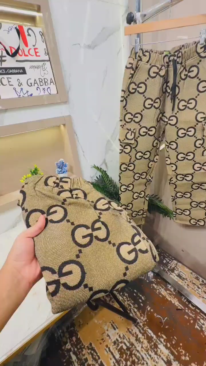 Gucci Imported All Over Monogram Jacquard Fabric Baggy Joggers