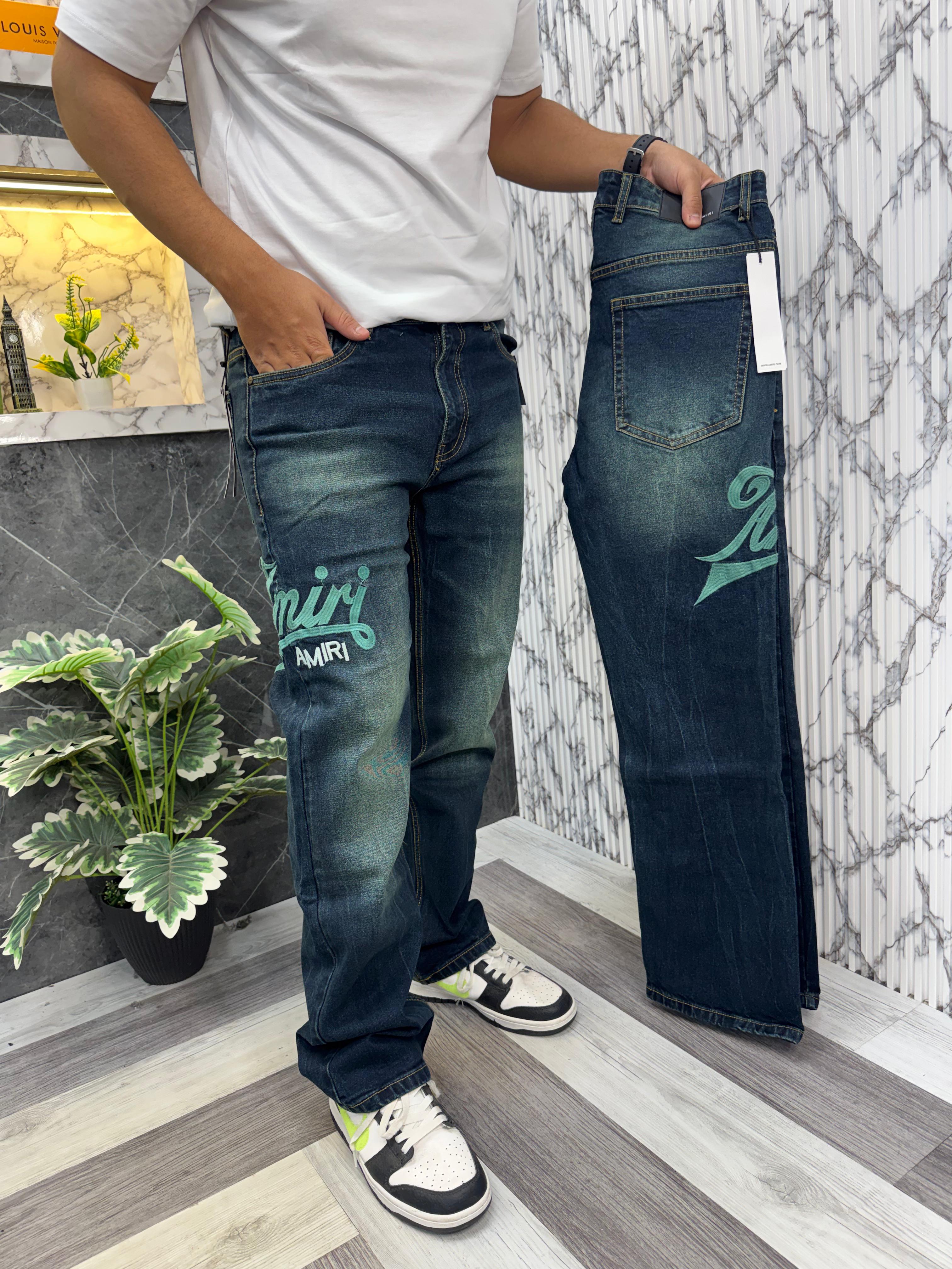 Amiri Imported Fabric Side Leather Patch Heavy Denim Jeans