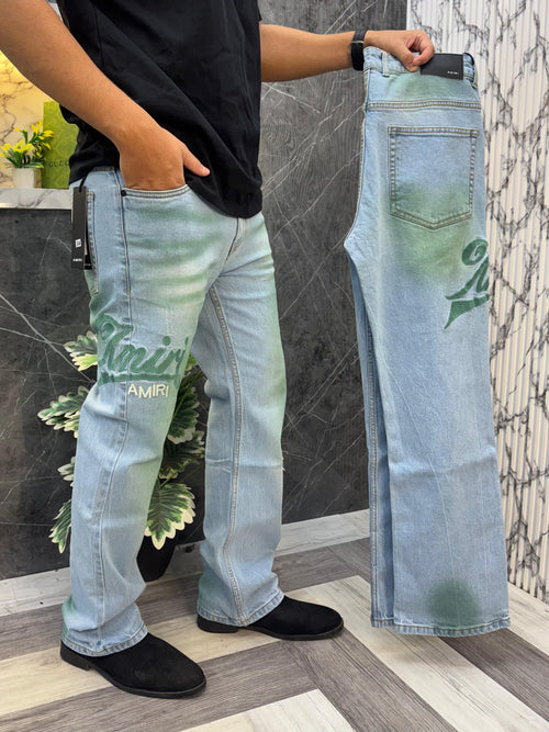 Amiri Imported Fabric Side Leather Patch Heavy Denim Jeans