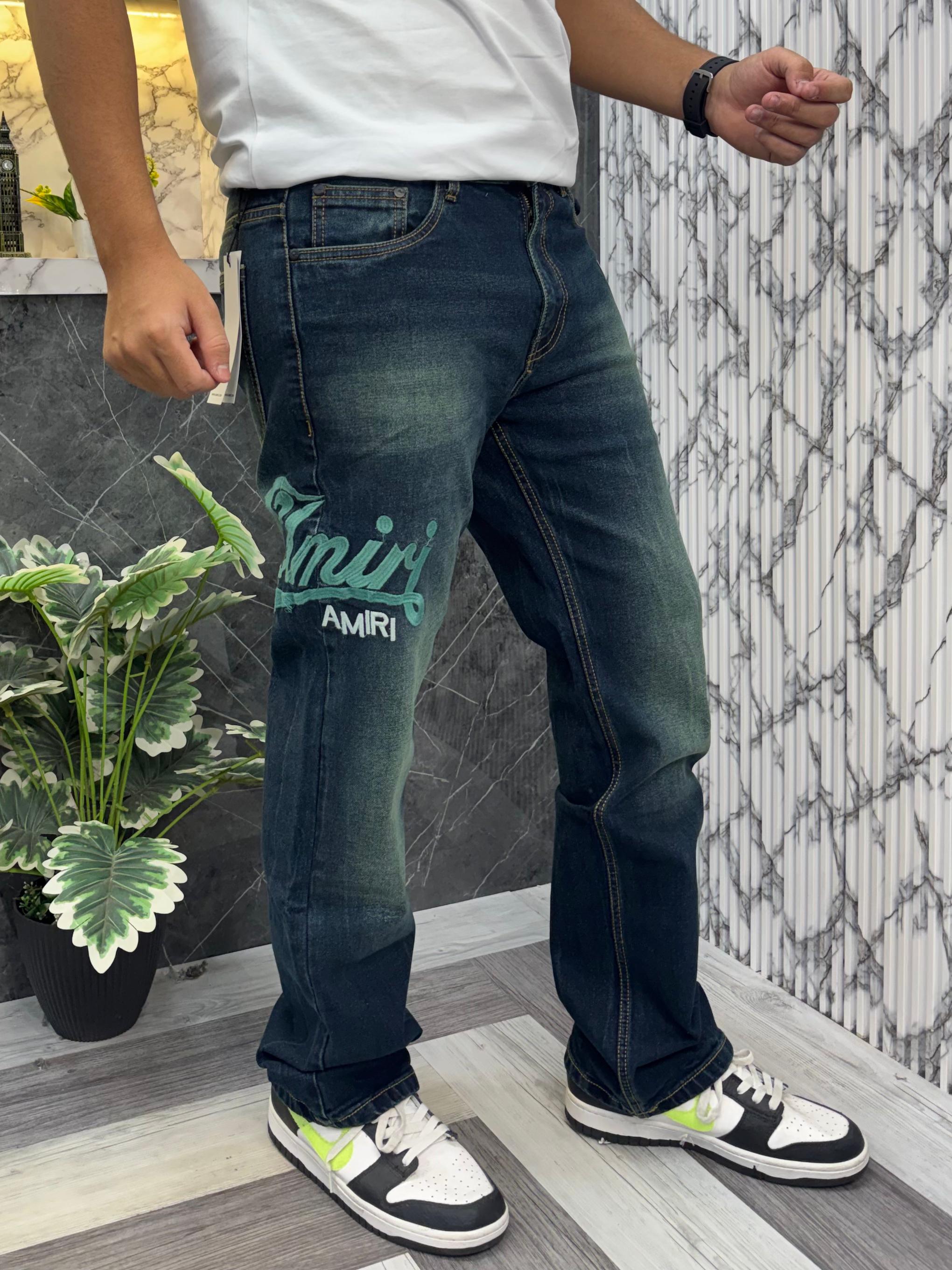 Amiri Imported Fabric Side Leather Patch Heavy Denim Jeans