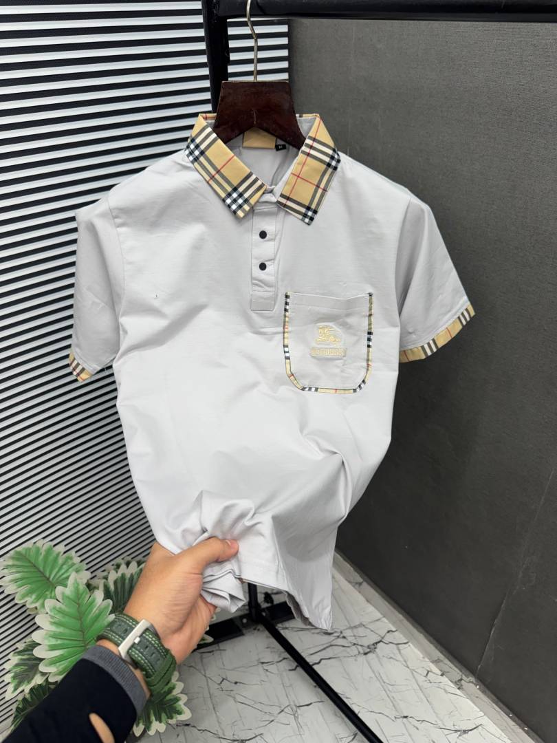 Burberry 100% Imported Matty Cotton Lycra Fabric Very Premium Polo Neck Tshirt