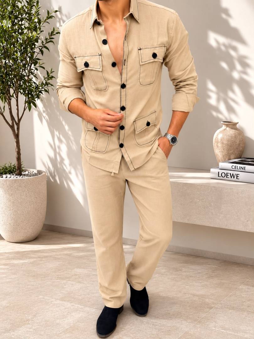 Amiri white Imported Pure Linen Fabric Very Premium Hunting Cord Set